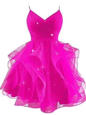 Girls' Pink Sparkle Ruffle Tulle Dress - Sleeveless Party Dress